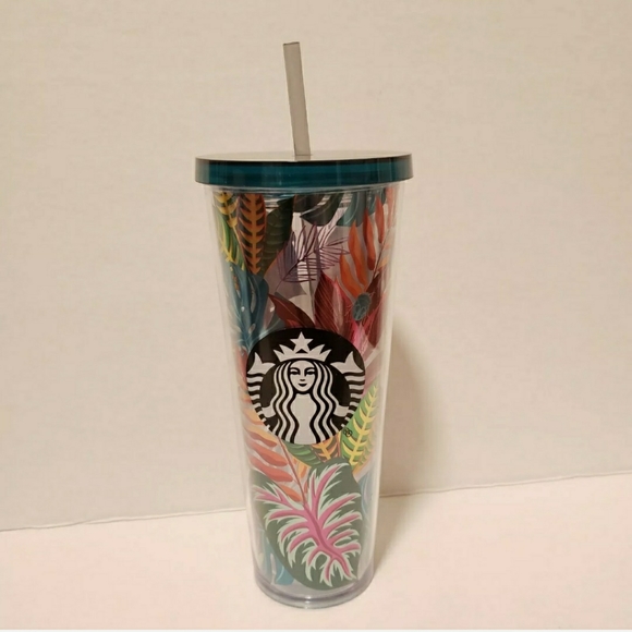 STARBUCKS Metallic Tropical Leaves Aloha Tumbler